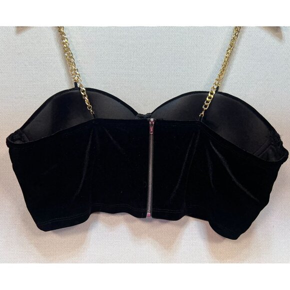 Womens Bae Velvet Bustier Chain Cami Top Size XL Black Sexy Chic Cropped Y2K - Picture 7 of 8